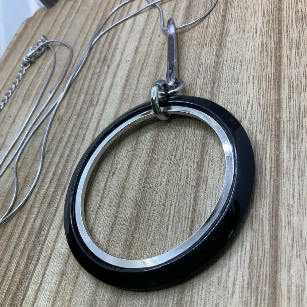 Chico's Black Hoop Pendant Snake Chain Necklace